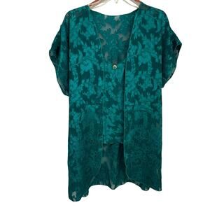 Vintage Lady Cameo 2pc USA Green Floral Sleep Set Robe and Top